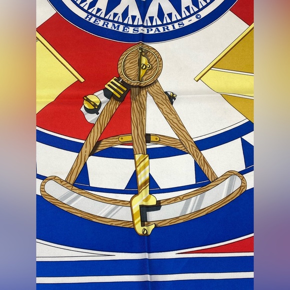 Hermes Vintage Carre 90 Silk Scarf”SEXTANTS”by Loic Dubigeon - Picture 8 of 16